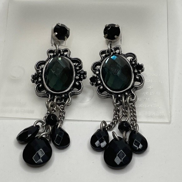 H&M Silver Tone with Black Cabochon Dangle Earring for Pierced Ears - Picture 4 of 5